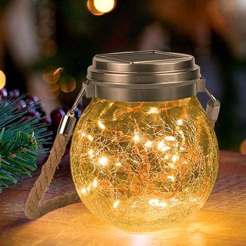 Solarlaterne für Außen - 30 LED Solar Laterne Hängend Glaslaterne Solarlampen Garden IP65 Wasserdicht Solarlichter Gartendeko für Halloween Weihnachten Patio Partei Geschenkideen Balkon(Warmweiß)