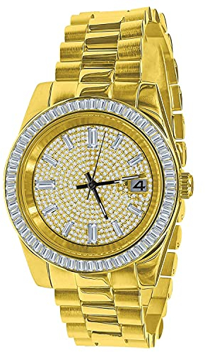 .iced-out. Zirkonia Edelstahl Quarz Uhr - Gold