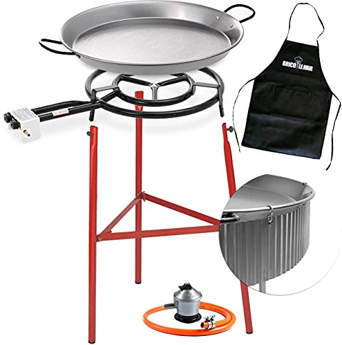 Set Paellero 500mm + Kit Paravientos (Paellera 60cm, Patas Reforzadas, Regulador de Gas, Manguera Homologada, Delantal Negro de Regalo)
