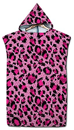 FANSU Badeponcho Strand Poncho Kapuze, Drucken Mikrofaser Strandtücher Handtuch Bademantel Badetuch Duschtücher Handtücher Für Umziehhilfe beim Wassersport Damen Herren (Rosa Leopard,75x110cm)
