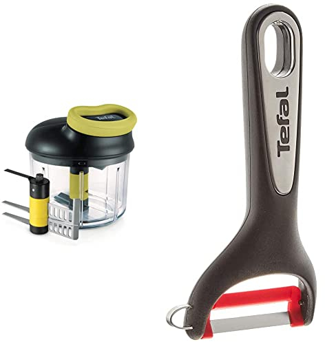 Tefal Hachoir manuel 5 secondes 900 ml + lames, Purée, Hacher, Découper, Mixer, Légumes et viandes, Oignons, Lames en acier inoxydable & K2071814 Ingenio eplucheurs Fruits et légumes, Acier, 1-Pack