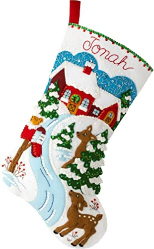 Bucilla, Winter Days Christmas 18 Felt Applique Stocking Making Kit, Perfect for DIY Holiday Needlepoint Arts and Crafts, 89464E