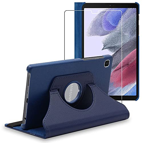 ebestStar - Cover per Samsung Galaxy Tab A7 Lite 8.7 T220 T225, Custodia Protezione Rotazione 360, Pelle PU, Blu scuro + Vetro Temperato