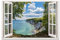 Advertising & Displays Werbecenter Berlin Leinwandbild mit Fensterblick - Meer und Bucht 120 x 80 cm Keilrahmen Druck