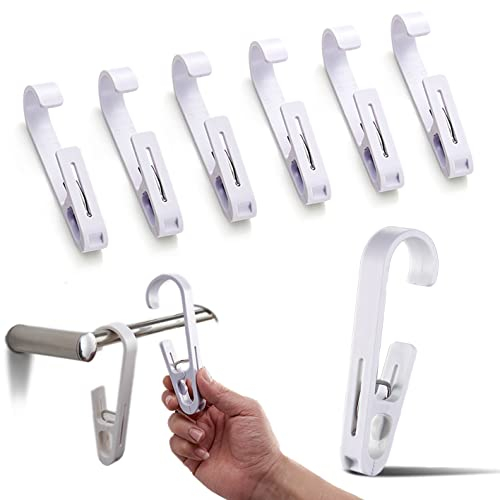Dreamark Gancio a Clip Multifunzione.6 Pezzi Ganci con Molletta in Uno.Clip con Gancio.Gancio in Plastica Con Pinza da Appendere.Ganci per Tenda Doccia.Mollette Appendiabiti Per Cucina Bagno(Bianco)