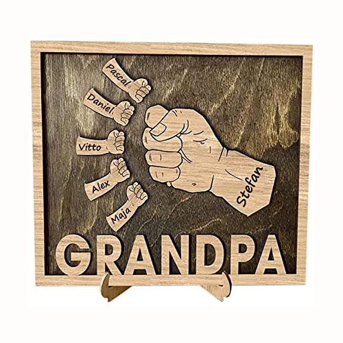 Regalo del día del padre, placa personalizada, letrero de puño de madera grabado personalizado/pies de bebé con nombres, marco de madera, regalo único para papá abuelo