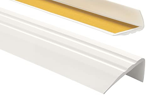 ProfiPVC Perfil de PVC 50mmx25mm, 100 cm - autoadhesivo de borde para escaleras en Forma de L, Tiras antideslizantes para peldaños, Esquina para cantos - Cantonera Protector, Blanco