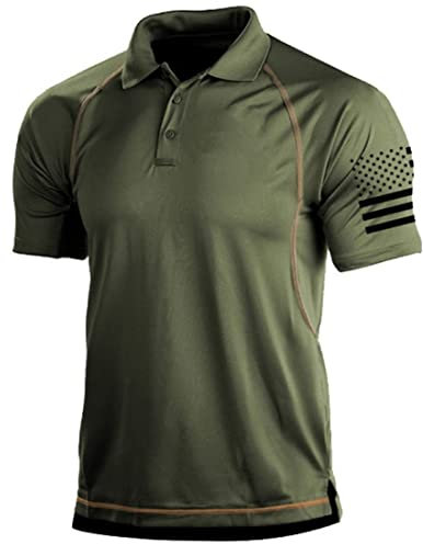 Herren Kurzarm Shirt Cargo Taktische Militär Pullover T-Shirt Schnell Trocknen Army Combat Poloshirts, Grün , Klein
