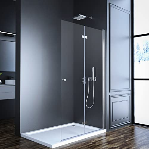 Goezes Duschwand Walk in Duschabtrennung 120cm Faltbare für Ebenerdige Dusche Duschtür mit 6mm ESG Sicherheitsglas Falttür Drehfalttür Öffnungsseite Höhe 185cm