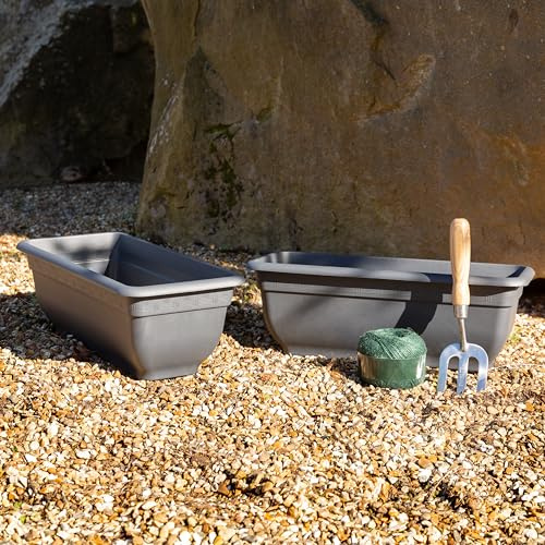 Wham Bell Pot 2 x 47cm Rectangular Plastic Garden Troughs | 100% Recycled Plastic | Lightweight & Weather-Resistant | Drainage Points for Easy Drilling | Indoor & Outdoor Use | Made in UK - Slate