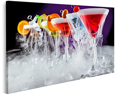 Bild auf Leinwand Martini Getränke Mit Trockeneis Rauch Effekt Serviert Auf Bartresen Mit Dunklen Farbigen Hintergrund Wandbild Poster Kunstdruck Bilder 80x40cm