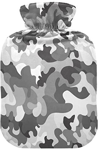 YOUJUNER Hot Water Bottle with Camouflage Grey Camo Cover 1 Litre Large Hot Water Bag Warm Comfort Hand Feet Warmer