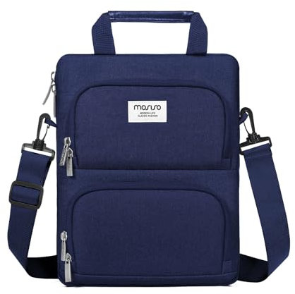 MOSISO 360 Protective Vertical Tablet Shoulder Bag Compatible with iPad Pro 12.9 inch M2 & M1 (6th/5th/4th/3rd Gen) 2022-2018,Surface Pro 12.3 inch X/7/6/5/4/3/2/1 with 2 Curved Pockets, Navy Blue