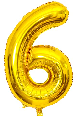 Gold Luftballon 6. Geburtstag Zahl 6 XXL Riesen Folienballon 100cm Geburtstagsdeko Mädchen Junge Ballon Zahl Deko zum Geburtstag (Gold, Zahl 6)