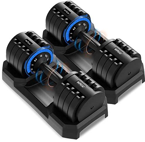 DH FitLife Mancuernas ajustables de 3 a 25 kg para entrenamiento de fuerza, juego de pesas con base que ahorran espacio para gimnasio en casa, pesas variables 5 en 1(una pieza)