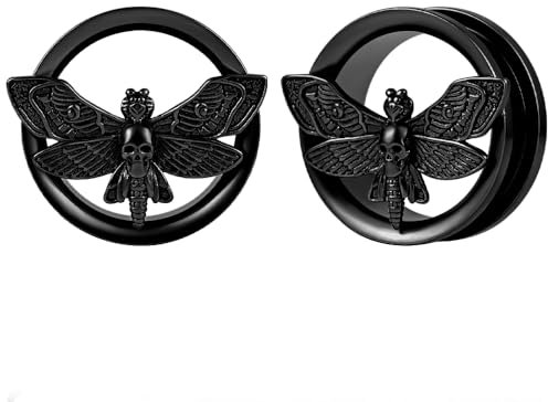 Vankula Ohr Flesh Tunnel Double Flared Plug mit Schraubverschluss Motten Edelstahl für Gestreckte Expander Ohrpiercing 16mm(5/8) Schwarz