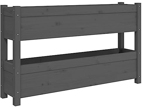 vidaXL Pflanzkübel, Hochbeet mit 2 Etagen, Vertikalbeet für Garten Terrasse Balkon, Blumenkasten Pflanzkasten Kräuterbeet, Grau Massivholz Kiefer