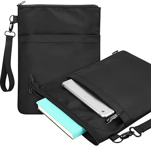 Custodie per libri con cerniera, custodia protettiva per libri in brossura e libri con copertina rigida, custodia per il trasporto con tasca frontale e tracolla per gli amanti dei libri, 30,5 x 24,5