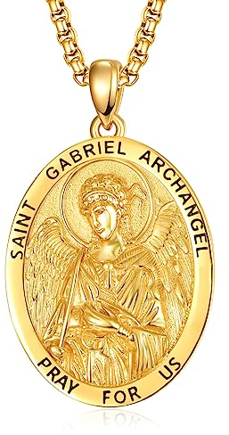 ADMETUS Gold Erzengel Gabriel Kette 925 Sterling Silber Heiliger Gabriel Erzengel Anhänger Gold Erzengel Gabriel Medaille Religiöse Geschenk für Herren
