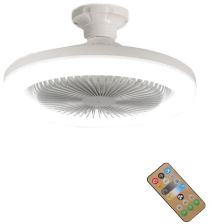 WOOXGEHM Ventilateur de Plafond 36W, E27 Petit Ventilateur de Plafond LED Silencieux, 9,8 Pouces Avec Ampoule, Design Abat Jour, 3 Sources de Lumière 3 Vitesses, pour Entrepôt, Garage