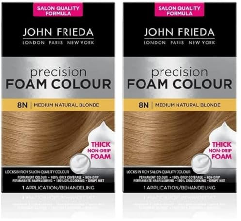 John Frieda Precision Foam Colour Number 8N, Medium Natural Blonde (Pack of 2)