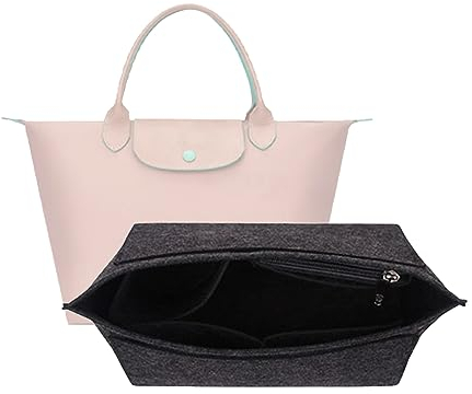 D.DUO Geldbörsen Organizer, Filz Handtaschen Organizer mit mehreren Taschen für Longchamp (Dunkel Grau, Groß)