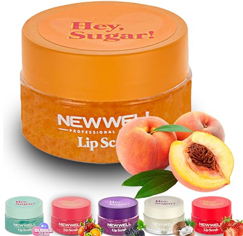 NEW WELL Lip Scrub Lippen Peeling - Intensive Feuchtigkeit, Vegan, 100% Natürlich, Tierversuchsfrei (Peach)