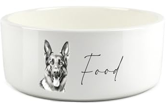 German Shepherd Pet Bowl - Black & White Portrait Large Ceramic Food Bowl - White Food Dish For Dogs