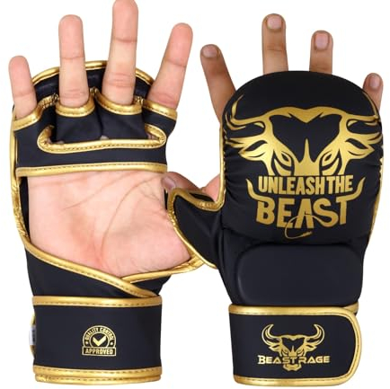 BEAST RAGE MMA-Handschuhe für Männer und Frauen, verstellbare Handgelenkstütze, offene Handfläche, Kampfsporthandschuhe, Grappling, Sparring für Muay Thai, Käfigkampf, Kampf, Taekwondo, Kickboxen, Box