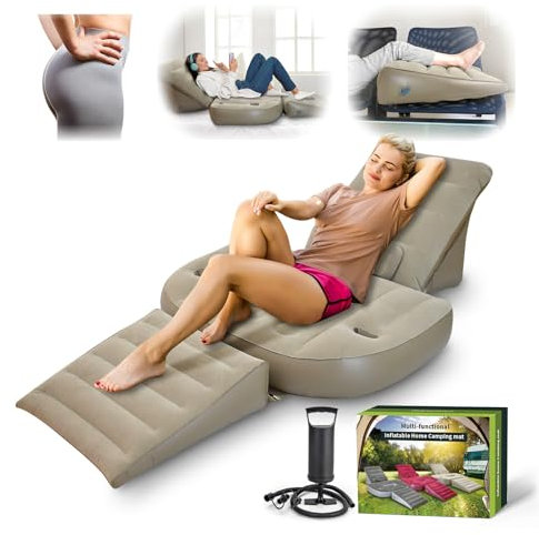 Nevife Aufblasbares 3-teiliges Bettkeil-Kissen-Set mit Loch-Lesekissen und Rückenstütze,Linderung bei Beinschmerzen, verstellbare Kissen für Säurereflux,GERD,Schlafen,Bein-und Rückenstütze (Brown)