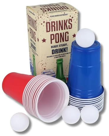 Beer Pong Game Set -Party Pack,24-Piece Set with 16oz Blue and Red Plastic Cups, Perfect for Students, Birthdays, and Summer Fun. Ideal Drinking Game for Stag & Hen Parties, Christmas, and Holidays