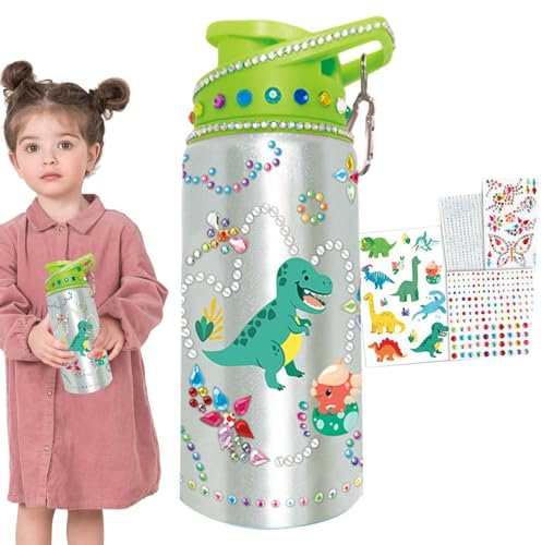 Lesunbak Geschenke Für Mädchen DIY Trinkflasche, Dekorieren Sie Ihre Eigenen Wasserflasche Kits, Edelstein Diamant Malerei Handwerk-Kunst Für Kunst Und Handwerk 8-12 Jahre Altes Mädchen Dinosaurier