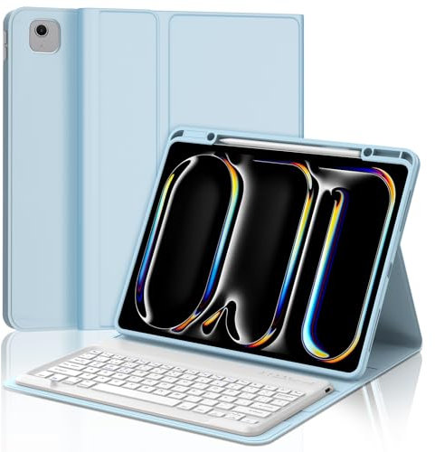 IVEOPPE Teclado para iPad Pro 13 2024 13 Pulgada, QWERTY Español Ñ, Bluetooth Magnéticamente Desmontable Funda Teclado con Portalápices para iPad Pro 13 M4, Azul Cielo