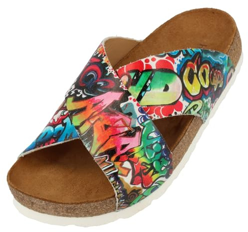 HAFLINGER Bio Mio Leder Pantolette Sandale Unisex Graffiti (Multidrawing 1739), Gr 44