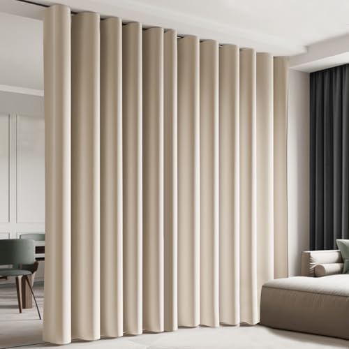 Blackout Room Divider Curtain, cbsroro Total Privacy Thermal Insulated Curtains for Patio Door, Living Room, Bedroom Partition and Shared Office Space, W100 × L96,1 Panel, Beige