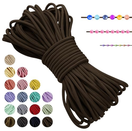 LEREATI Filo Elastico per Braccialetti Resistente, Cordoncino Elastico 3mm x 20m Elastici Braccialetti Cordino Elastico, Filo Nylon per Collane Perline Braccialetti Fai da Te Cucire (Caffè)