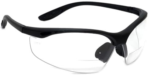 JYTDBCS SAFETY READERS Full Lens Reading Safety Glasses- Wraparound Style - Includes Safety Cord with headstop UV400 anti fog coated lens bifocal safety glasses reading glasses in safety glass style