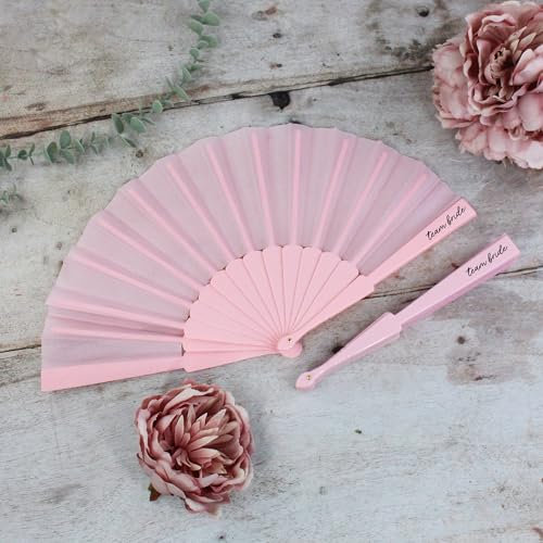 eBuyGB Light Pink Team Bride Hand Fan, Hen Party Favours, Bridesmaid Gifts, Destination Hen Do, Hen Party Accessories, Bag Filler (Pink Fan)