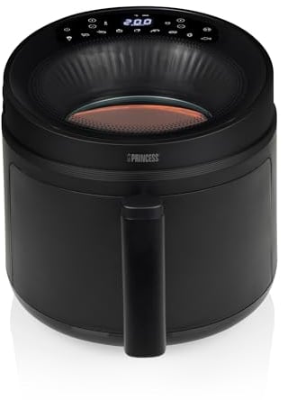 Princess Cyclone Vision Airfryer 5L – mit Sichtfenster – spülmaschinenfeste Teile – Antihaftbeschichtung – 8 voreingestellte Kochprogramme – 1500 W – 01.182270.01.001