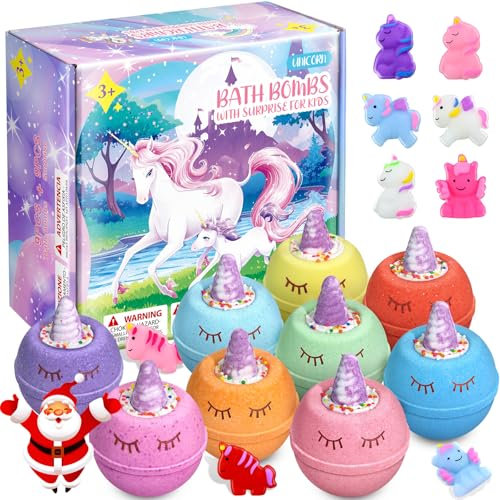 Qivatex Einhorn Badebomben für Kinder mit Überraschungsspielzeug im Inneren, 9 große Personalisierte Geschenke Duschbomben für Kinder, Geburtstagsgeschenk Ostergeschenke für Kinder