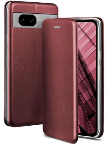 ONEFLOW Handyhülle kompatibel mit Google Pixel 8a - Hülle klappbar, Handytasche mit Kartenfach, Flip Case Call Funktion, Leder Optik Klapphülle mit Silikon Bumper, Weinrot