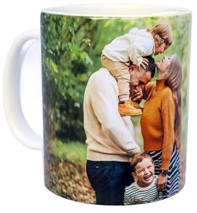 Personalised Premium Quality Colour Rim and Handle Photo Mug, 11oz/325ml, 1 or 2 Photos, Personal Message, Printed Full Wrap Edge to Edge (White)