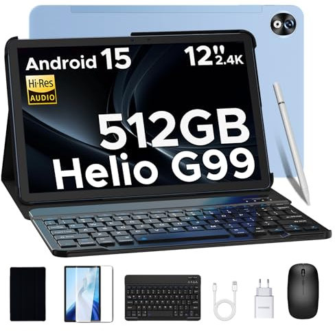 DOOGEE T40 Pro Tablet 12 Pollici, 20GB RAM + 512GB ROM Tablet Android 15, 2.4K Helio G99 Tablets Gaming, 10800mAh Batteria, Tablets con Tastiera + Mouse + Penna Capacitiva, 16MP+ 8MP/GPS Blu