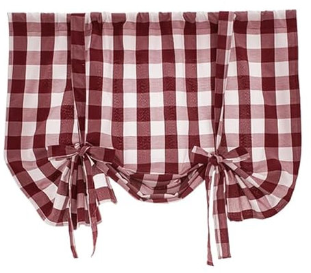 Fudaiki Kariert Raffrollo mit Schleife Raffgardinen Verdunkelungsvorhang Raffvorhänge Raffgardinen mit Schlaufen Fenstervorhang Scheibengardinen 80x140cm Rot