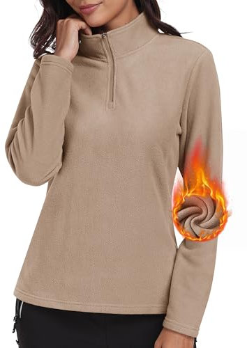 MoFiz Felpa da Donna Mezza Cerniera in Pile, Colletto Alto, La Felpa 1/4 di Zip è Adatta Per il Golf, il Tennis e il Fitness Cachi XL