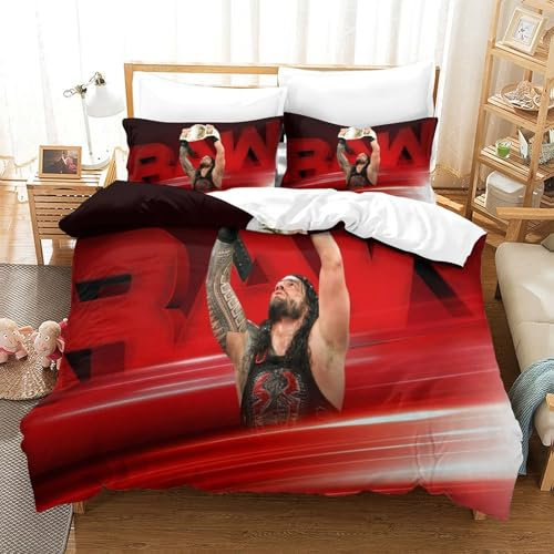 CULPRT Bettwäsche,3 Teiliges,3D WWE, Bettwäsche Tröster Set Bettbezug Aus Microfase Kissenbezug Mit Reißverschluss,für Familien Single（140x200cm）