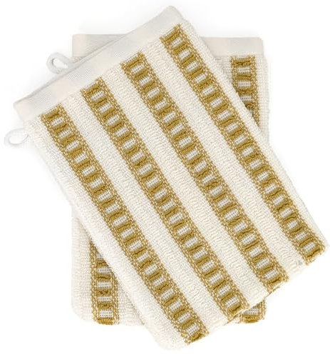 Lot de 2 Gants de Toilette 100% Coton 16x21cm Santorini Rayures Jaune