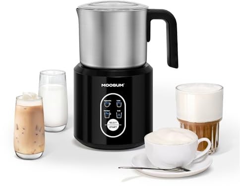MOOSUM Mousseur à lait électrique 4 en 1 pour lait chaud et froid, 500 ml, grande capacité, passe au lave-vaisselle, antiadhésif pour cappuccino, latte, moka