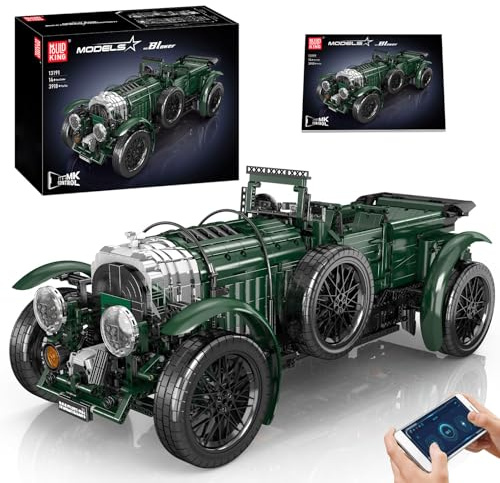 Mould King 13191 Technik Britischer Oldtimer Auto Modell Baukasten, APP Ferngesteuert Sportwagen Klemmbausteine Bausatz für Erwachsene Sammler (3918+ Stücke)