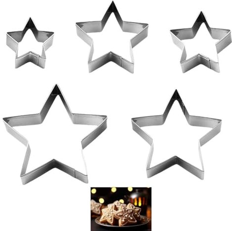 5 Pcs Star Cookie Cutters,Christmas Baking Pastry Set,Biscuit Cake Gingerbread Snowflake Cookies Cutter, Stainless Steel,for Christmas Day Party Foods Pastry Cutter Sandwich Cutter Biscuit Cutter